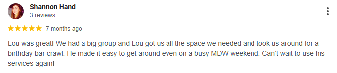 5 Star Google Review for Louie's Shuttle Bus