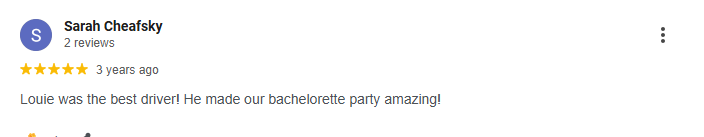 5 Star Google Review for Louie's Shuttle Bus